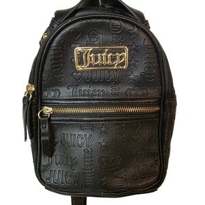 Juicy Couture 6 in Black Embossed Logo Mini Backpack Gold Hardware Small‎ Travel